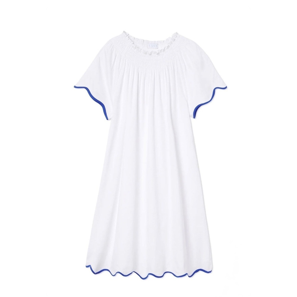 Lake Mini Dress Ultramarine Pario White Blue Scallop Trim Long
